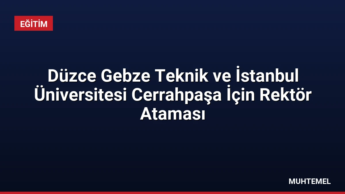 Düzce Gebze Teknik ve İstanbul Üniversitesi Cerrahpaşa İçin Rektör Ataması