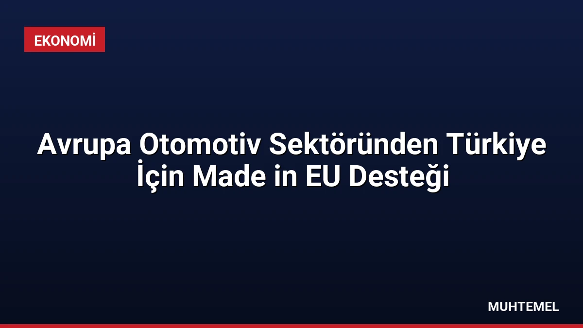 Avrupa Otomotiv Sektöründen Türkiye İçin Made in EU Desteği